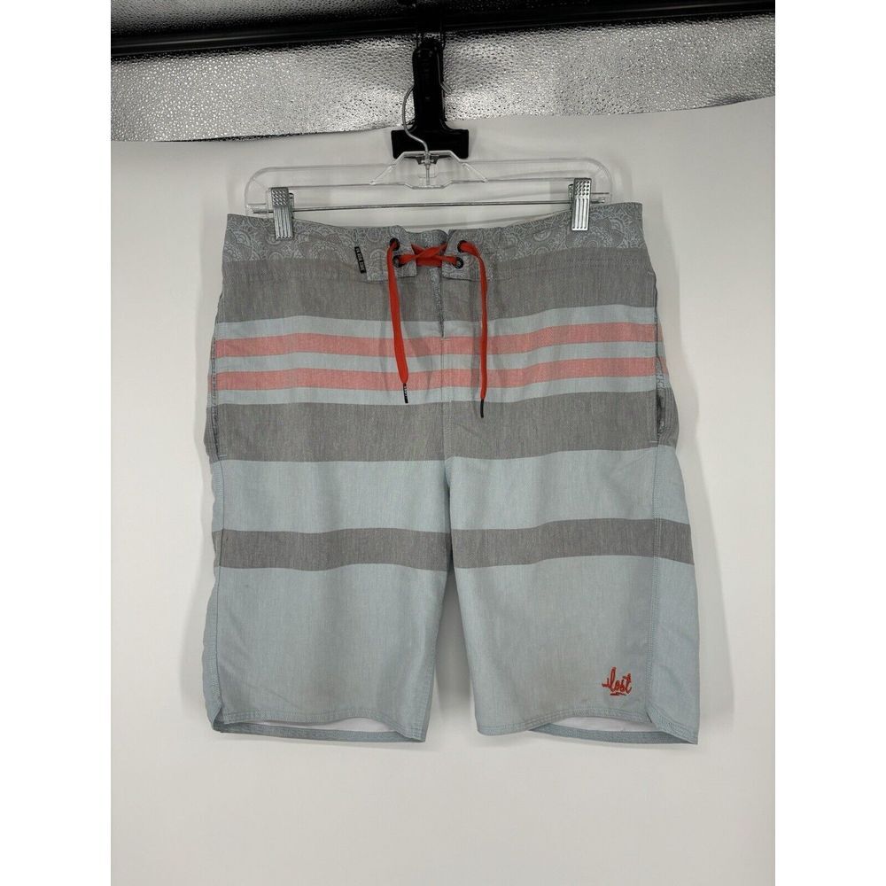 Lost Enterprises Board Shorts Size 32 Striped 9" Inseam Bathing Suit Swim Shorts